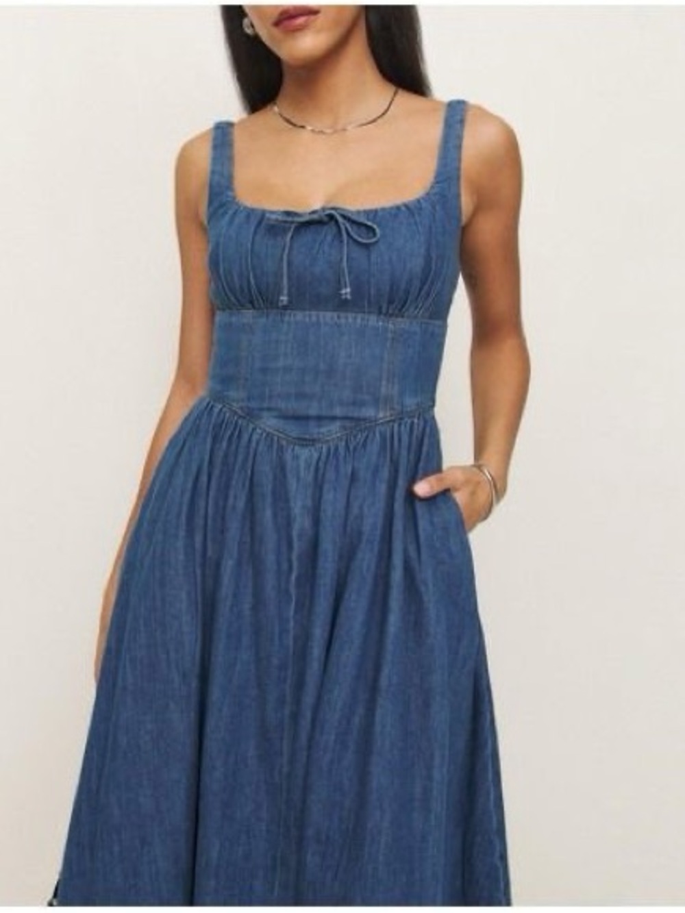 Reformation Denim Balia Midi Dress with Tie